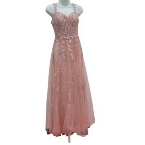 NWT Vine Dress with Semi-Sheer Bodice Corset Back Tulle Skirt Dusty Rose